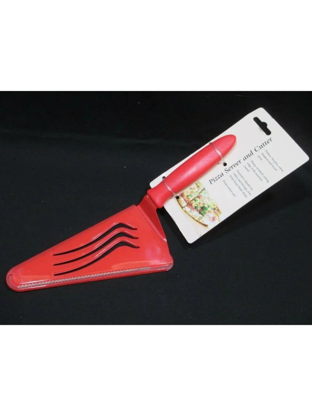 Red Kitchen Pizza Pie Cake Lasagna Server and Cutter Sharp Serrated Edge Sheath